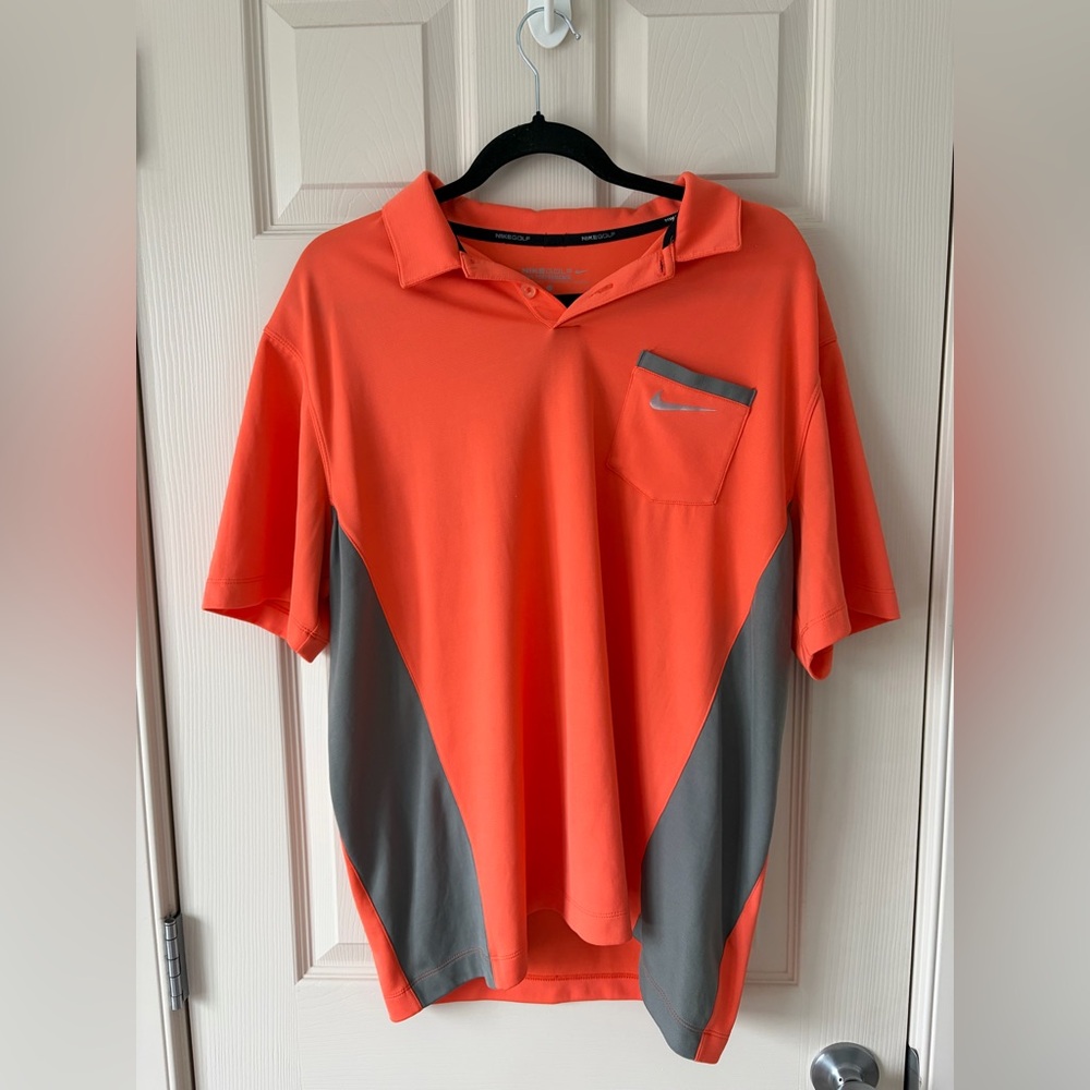 Nike Grey Orange Golf Shirt - Mens Large